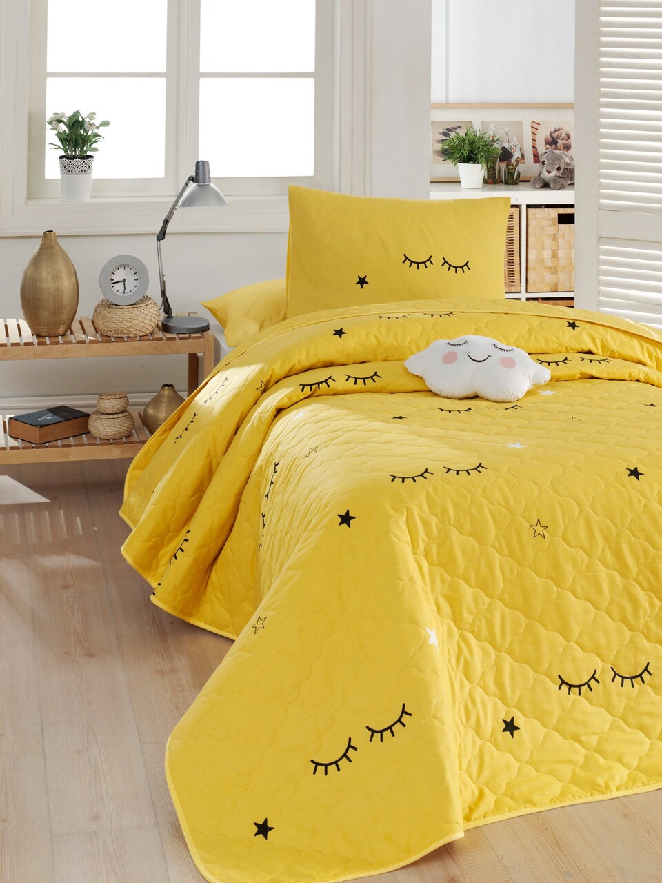 Set cuvertura Single 160x220 cm, 2 piese, L'essentiel Maison, Dide, Galben - imagine 3